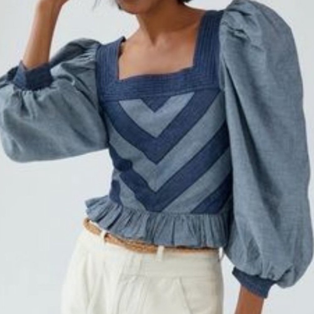 SMOCKED PUFF-SLEEVE BLOUSE Anthropologie